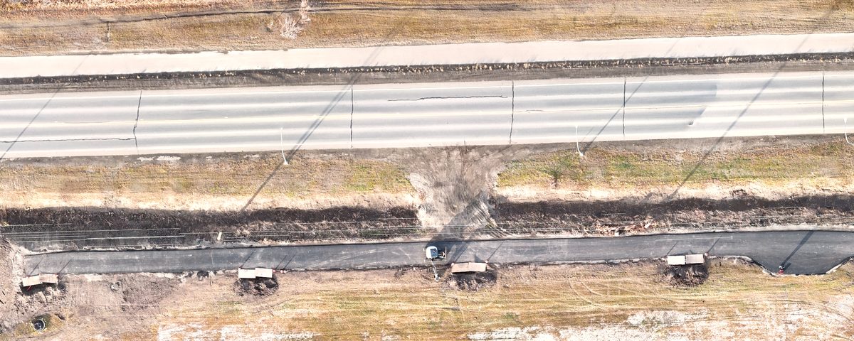 Drone mapping — a survey drone in flight over terrain